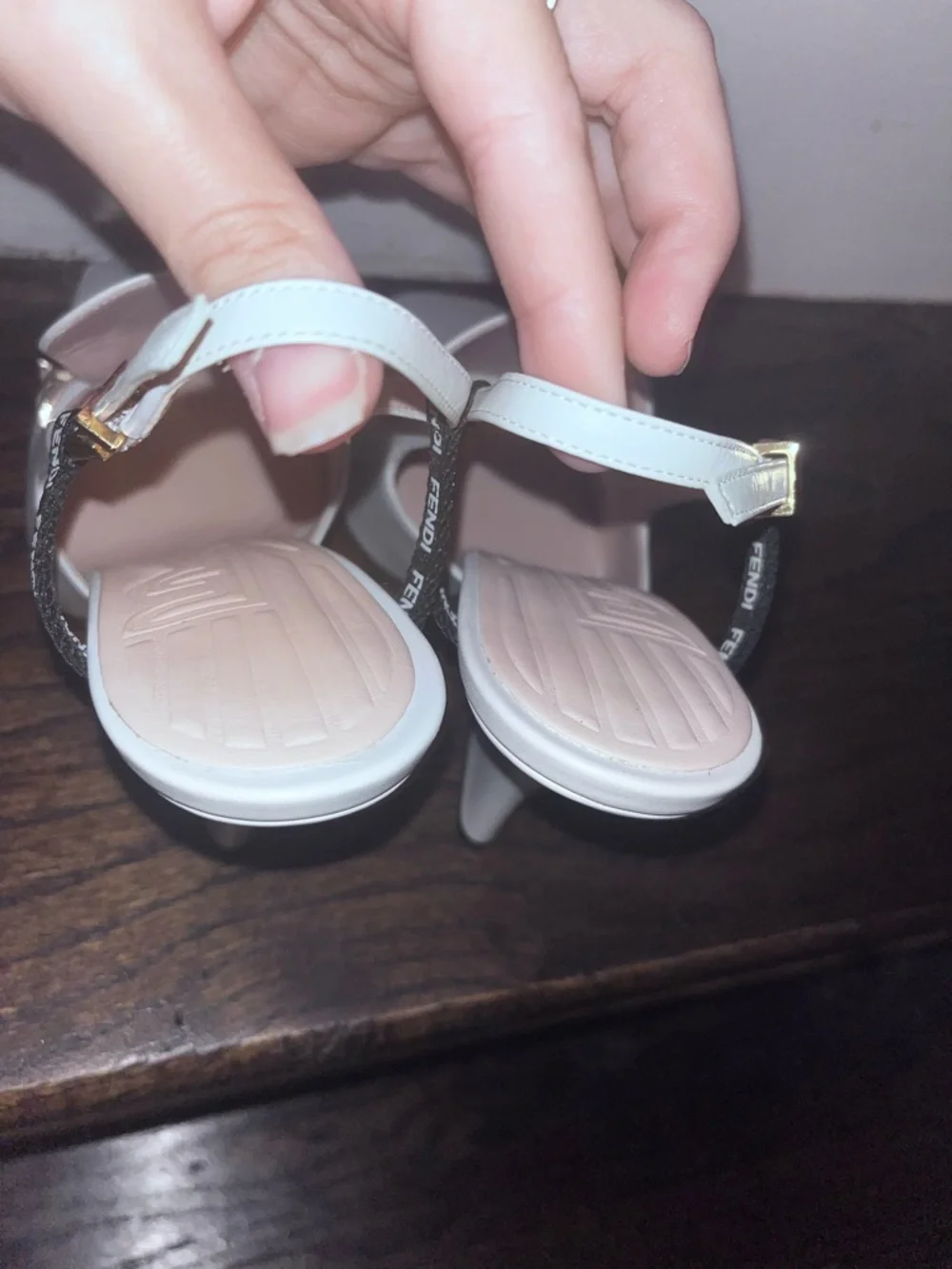Fendi White Leather Pointed Slingback Heels with Logo Strap